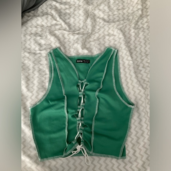 SHEIN Tops - SHEIN Lace-Up Ribbed Tanks Green and Black